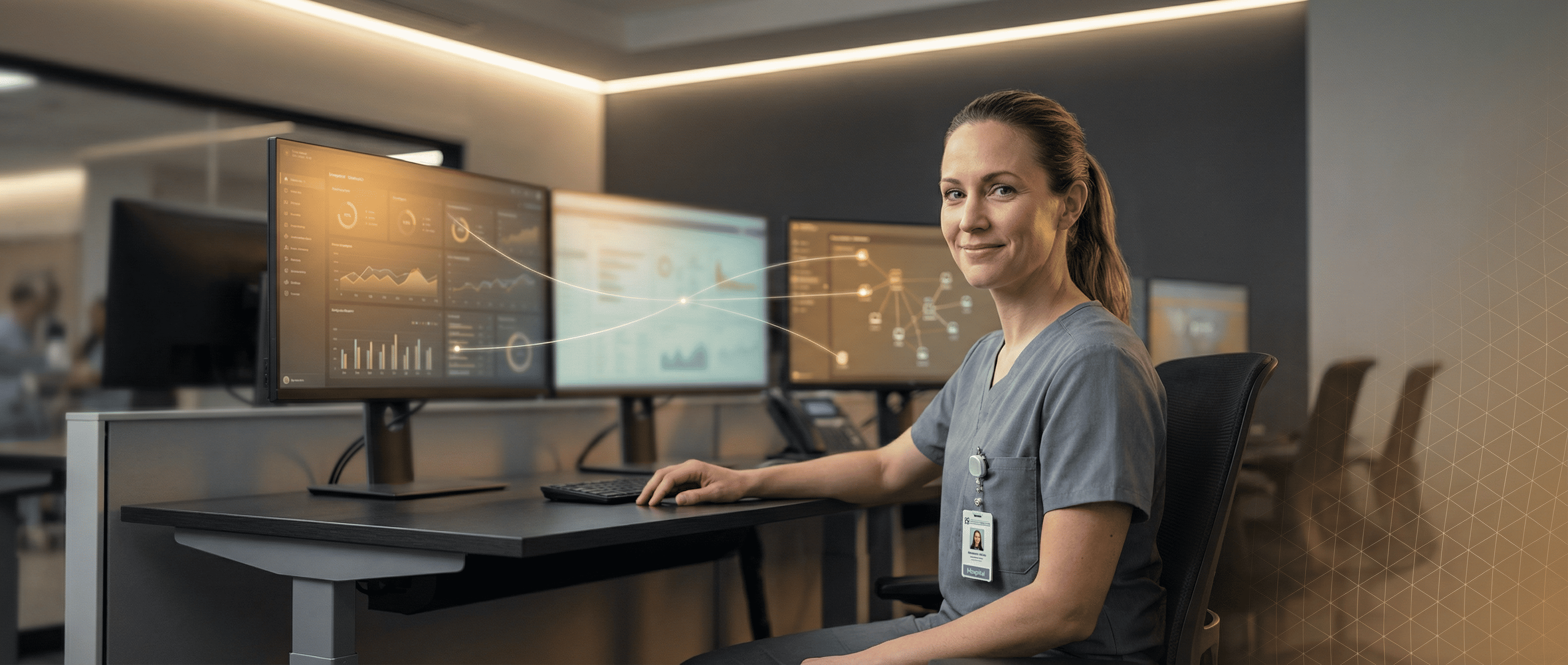 Healthcare integration engineer at a monitoring workstation